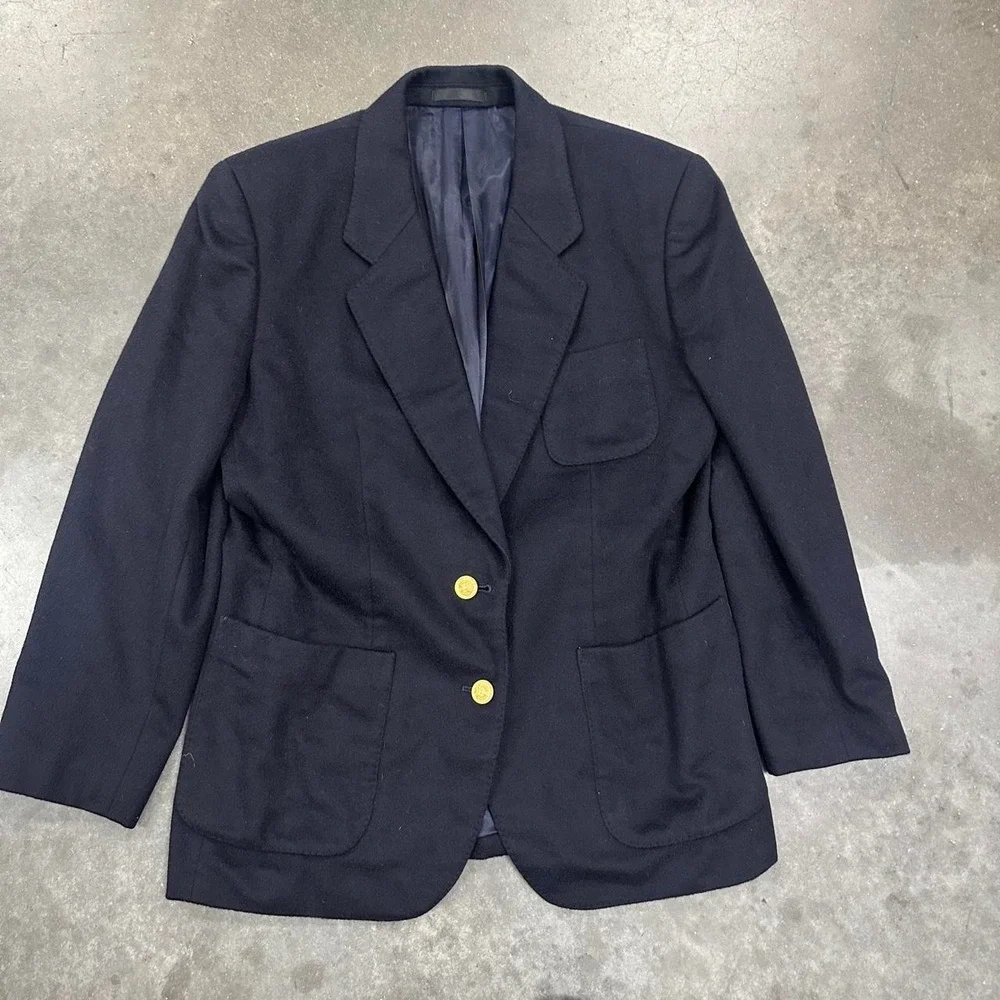 Burberrys' Vintage 2-Button 100% cashmere Navy Blue Blazer Jacket Size Large